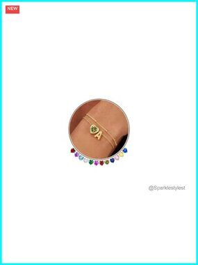14K Gold Plated Heart Initial Birthstone Charm Bracelet Women